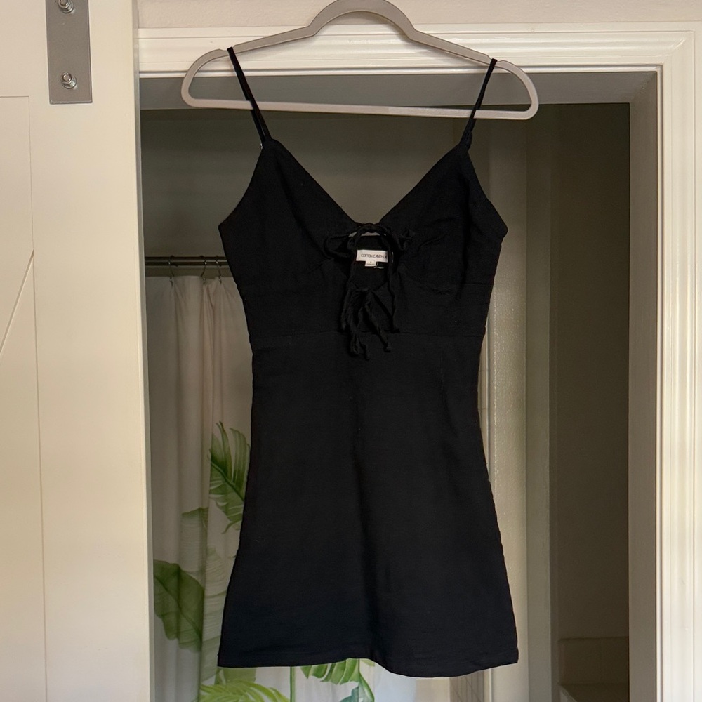 Cotton Candy Black Mini Dress with Spaghetti Straps